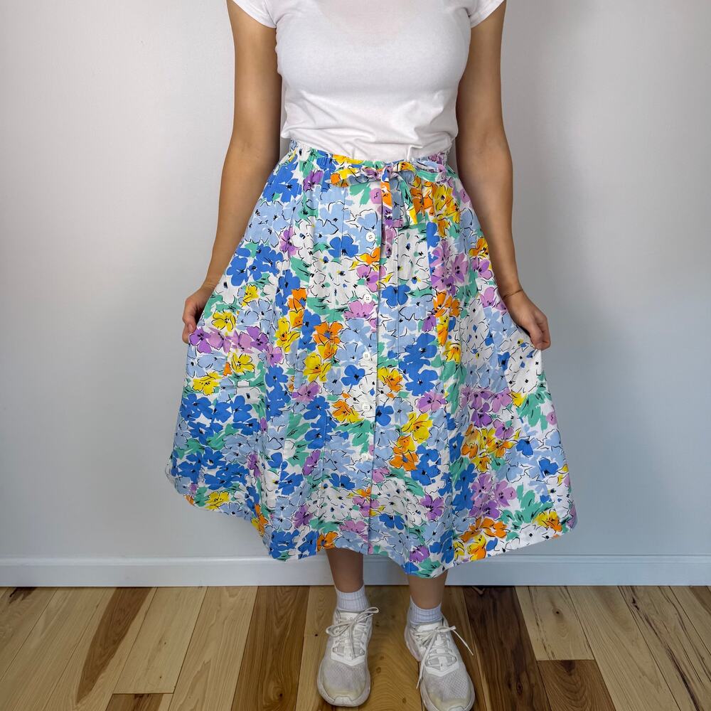 Vintage bright vibrant floral skirt size XS Hunter